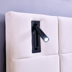 English Elm King Size Velvet Upholstered Hydraulic Platform Bed With Storage, Usb Port, Lamps & Shelves - Beige W1413S00107