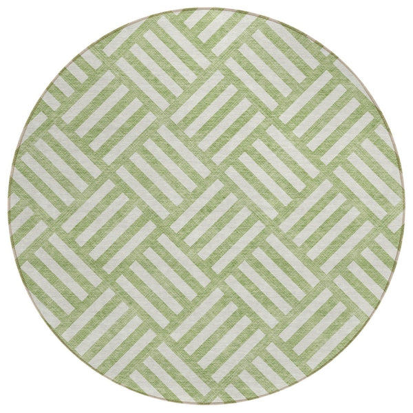 HomeRoots 5' Artichoke Green & Ivory Geometric Area Rug - Stylish, Washable Design for Indoor & Outdoor Spaces 8' Round 578702