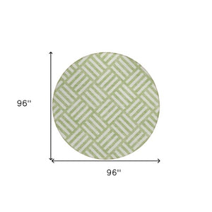 Homeroots 3' Artichoke Green Geometric Washable Area Rug - Stylish Indoor/Outdoor Design For Any Space 8' Round Polyester 578702