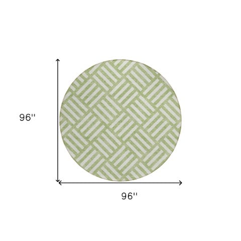 Homeroots 3' Artichoke Green Geometric Washable Area Rug - Stylish Indoor/Outdoor Design For Any Space 8' Round Polyester 578702