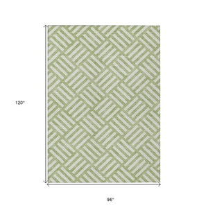 Homeroots 3' Artichoke Green Geometric Washable Area Rug - Stylish Indoor/Outdoor Design For Any Space 8' X 10' Polyester 578703