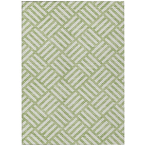 HomeRoots 9' Artichoke Green and Ivory Geometric Washable Area Rug for Indoor and Outdoor Living Spaces 9' X 12' 578704