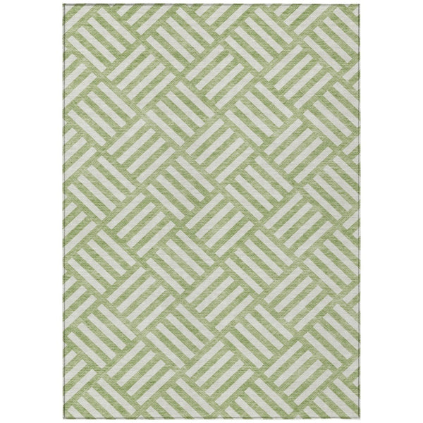 HomeRoots 9' Artichoke Green and Ivory Geometric Washable Area Rug for Indoor and Outdoor Living Spaces 9' X 12' 578704