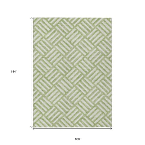 Homeroots 3' Artichoke Green Geometric Washable Area Rug - Stylish Indoor/Outdoor Design For Any Space 9' X 12' Polyester 578704