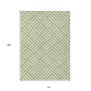 Homeroots 3' Artichoke Green Geometric Washable Area Rug - Stylish Indoor/Outdoor Design For Any Space 10' X 14' Polyester 578705