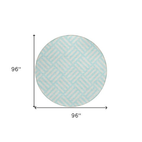 Homeroots 3' Artichoke Green Geometric Washable Area Rug - Stylish Indoor/Outdoor Design For Any Space 8' Round Polyester 578708
