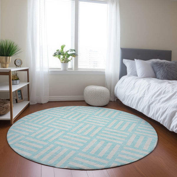 Homeroots 3' Artichoke Green Geometric Washable Area Rug - Stylish Indoor/Outdoor Design For Any Space 8' Round Polyester 578708