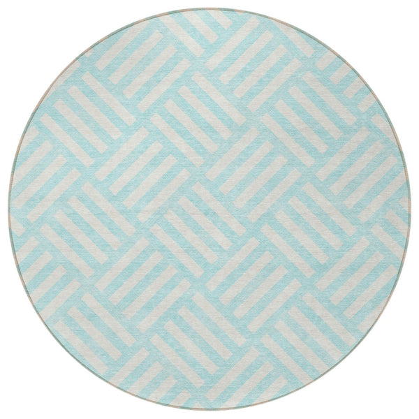 Homeroots 3' Artichoke Green Geometric Washable Area Rug - Stylish Indoor/Outdoor Design For Any Space 8' Round Polyester 578708