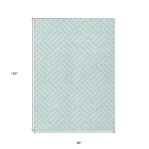Homeroots 3' Artichoke Green Geometric Washable Area Rug - Stylish Indoor/Outdoor Design For Any Space 8' X 10' Polyester 578709