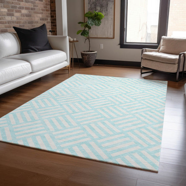 Homeroots 3' Artichoke Green Geometric Washable Area Rug - Stylish Indoor/Outdoor Design For Any Space 9' X 12' Polyester 578710