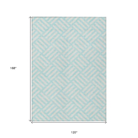 Homeroots 3' Artichoke Green Geometric Washable Area Rug - Stylish Indoor/Outdoor Design For Any Space 10' X 14' Polyester 578711