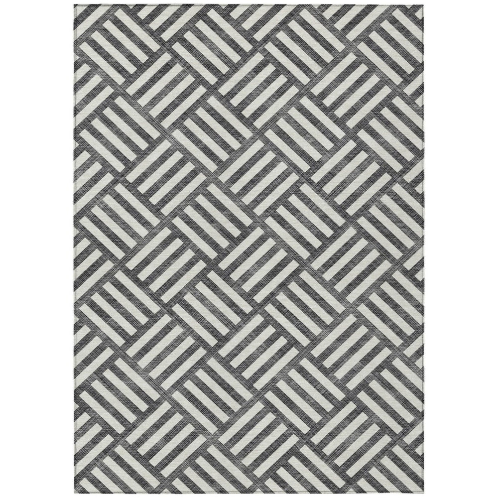 HomeRoots 5' Black and Ivory Geometric Area Rug - Modern, Durable, Washable for Indoor and Outdoor Spaces 5' X 8' 578713