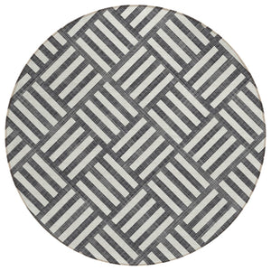 HomeRoots 5' Black and Ivory Geometric Area Rug - Modern, Durable, Washable for Indoor and Outdoor Spaces 8' Round 578714