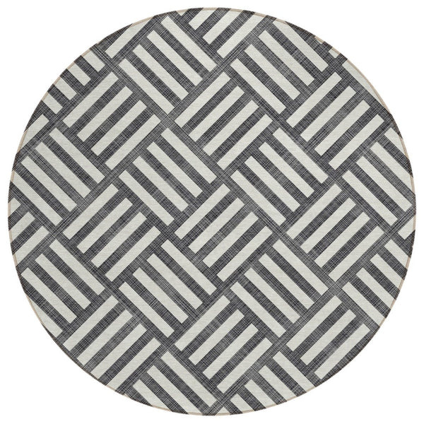 HomeRoots 5' Black and Ivory Geometric Area Rug - Modern, Durable, Washable for Indoor and Outdoor Spaces 8' Round 578714