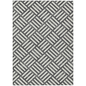 HomeRoots 5' Black and Ivory Geometric Area Rug - Modern, Durable, Washable for Indoor and Outdoor Spaces 10' X 14' 578717