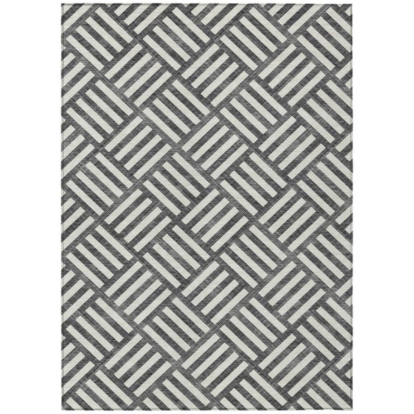 HomeRoots 5' Black and Ivory Geometric Area Rug - Modern, Durable, Washable for Indoor and Outdoor Spaces 10' X 14' 578717