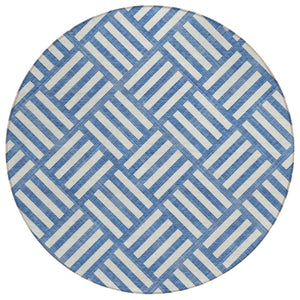 HomeRoots 5' Stylish Blue and Ivory Geometric Area Rug for Indoor/Outdoor Spaces - Durable, Washable, Modern Design 8' Round 578720