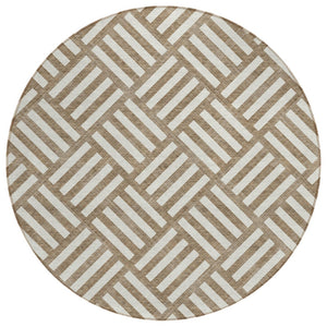 HomeRoots 5' Brown and Ivory Geometric Area Rug - Durable, Washable Design for Indoor and Outdoor Spaces 8' Round 578726