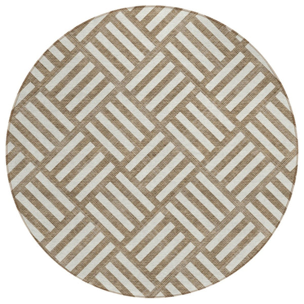 HomeRoots 5' Brown and Ivory Geometric Area Rug - Durable, Washable Design for Indoor and Outdoor Spaces 8' Round 578726