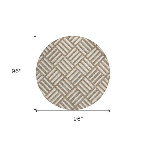 Homeroots 3' Artichoke Green Geometric Washable Area Rug - Stylish Indoor/Outdoor Design For Any Space 8' Round Polyester 578726