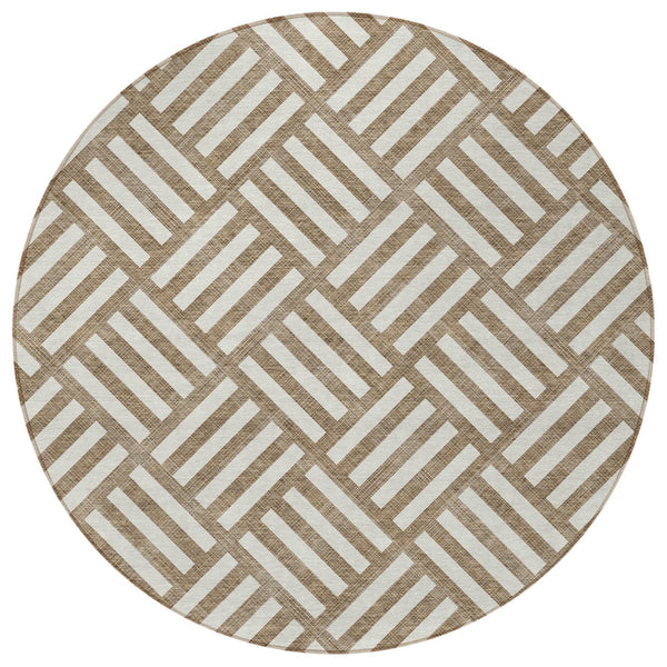 Homeroots 3' Artichoke Green Geometric Washable Area Rug - Stylish Indoor/Outdoor Design For Any Space 8' Round Polyester 578726