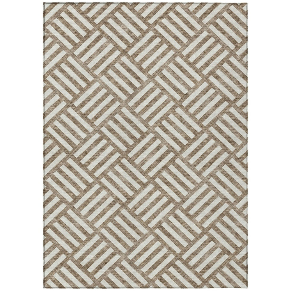 HomeRoots 9' Brown and Ivory Geometric Washable Area Rug for Indoor and Outdoor Use – Durable, Stylish, Easy Care 9' X 12' 578728