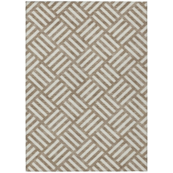 HomeRoots 9' Brown and Ivory Geometric Washable Area Rug for Indoor and Outdoor Use – Durable, Stylish, Easy Care 9' X 12' 578728