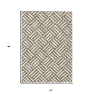 Homeroots 3' Artichoke Green Geometric Washable Area Rug - Stylish Indoor/Outdoor Design For Any Space 9' X 12' Polyester 578728