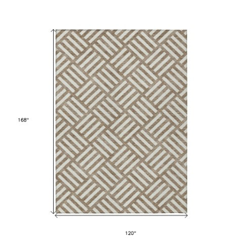 Homeroots 3' Artichoke Green Geometric Washable Area Rug - Stylish Indoor/Outdoor Design For Any Space 10' X 14' Polyester 578729