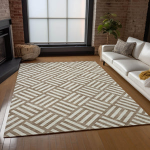 Homeroots 3' Artichoke Green Geometric Washable Area Rug - Stylish Indoor/Outdoor Design For Any Space 10' X 14' Polyester 578729