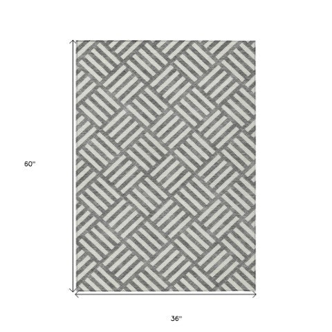 Homeroots 3' Artichoke Green Geometric Washable Area Rug - Stylish Indoor/Outdoor Design For Any Space 3' X 5' Polyester 578730