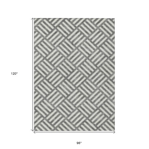 Homeroots 3' Artichoke Green Geometric Washable Area Rug - Stylish Indoor/Outdoor Design For Any Space 8' X 10' Polyester 578733