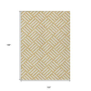 Homeroots 3' Artichoke Green Geometric Washable Area Rug - Stylish Indoor/Outdoor Design For Any Space 10' X 14' Polyester 578741