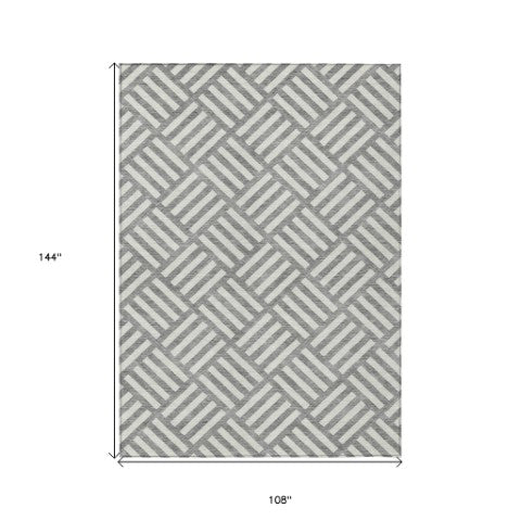Homeroots 3' Artichoke Green Geometric Washable Area Rug - Stylish Indoor/Outdoor Design For Any Space 9' X 12' Polyester 578746
