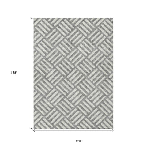 Homeroots 3' Artichoke Green Geometric Washable Area Rug - Stylish Indoor/Outdoor Design For Any Space 10' X 14' Polyester 578747