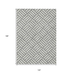 Homeroots 3' Artichoke Green Geometric Washable Area Rug - Stylish Indoor/Outdoor Design For Any Space 10' X 14' Polyester 578747