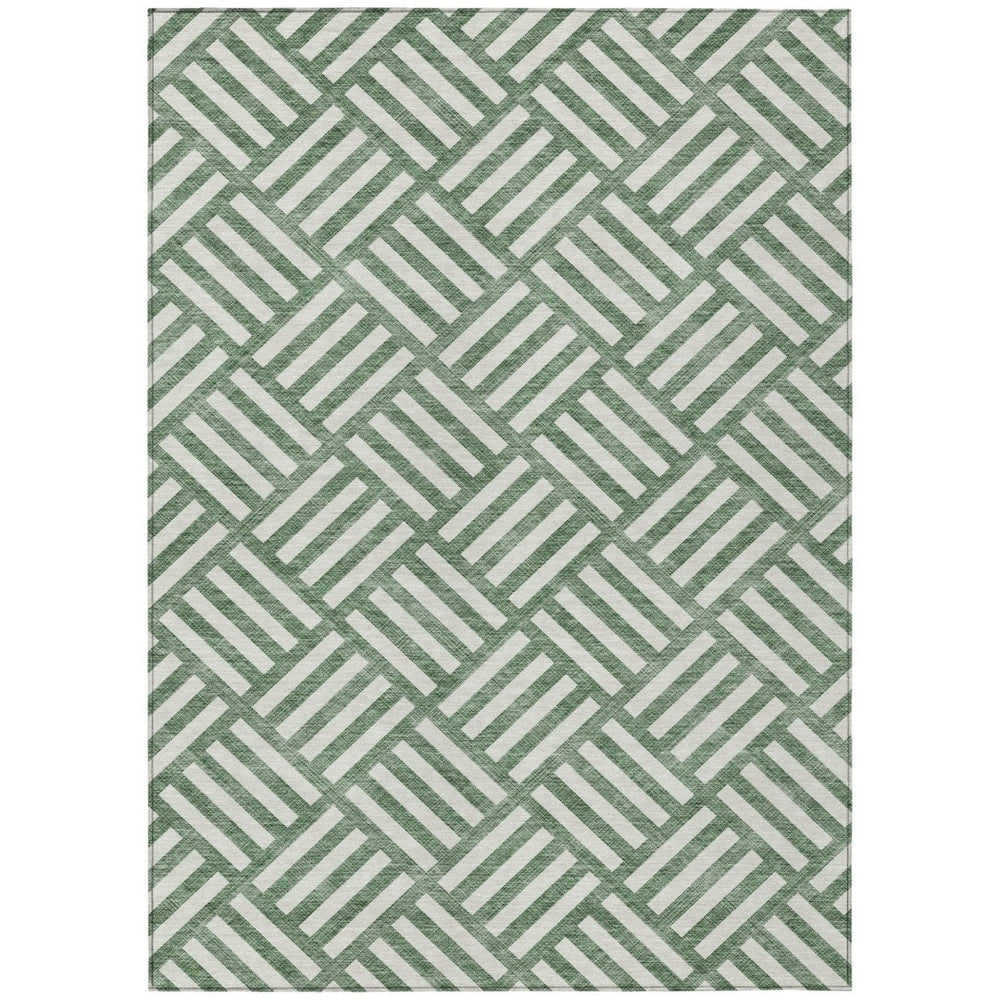 HomeRoots 5' Modern Green and Ivory Geometric Area Rug - Washable, Durable, Indoor/Outdoor Versatile Design 5' X 8' 578749