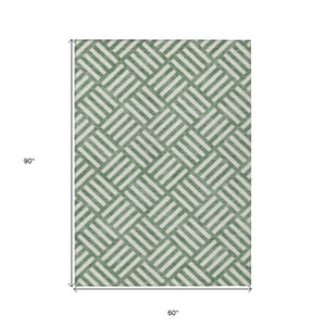 Homeroots 3' Artichoke Green Geometric Washable Area Rug - Stylish Indoor/Outdoor Design For Any Space 5' X 8' Polyester 578749