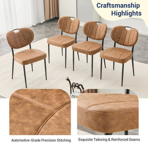 English Elm Dark Oil Waxed Faux Leather Dining Chair Set with Diamond Tufted High Back Metal Legs W3493P449264