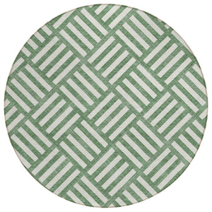 HomeRoots 5' Modern Green and Ivory Geometric Area Rug - Washable, Durable, Indoor/Outdoor Versatile Design 8' Round 578750