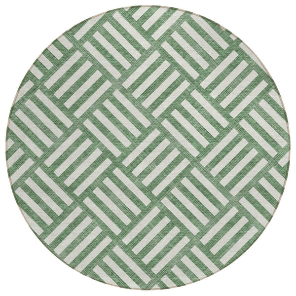 HomeRoots 5' Modern Green and Ivory Geometric Area Rug - Washable, Durable, Indoor/Outdoor Versatile Design 8' Round 578750