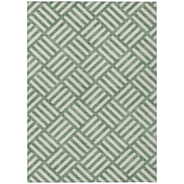 HomeRoots 5' Modern Green and Ivory Geometric Area Rug - Washable, Durable, Indoor/Outdoor Versatile Design 8' X 10' 578751