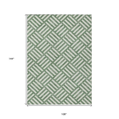 Homeroots 3' Artichoke Green Geometric Washable Area Rug - Stylish Indoor/Outdoor Design For Any Space 9' X 12' Polyester 578752