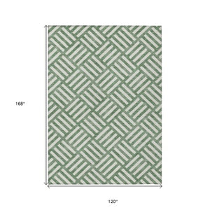 Homeroots 3' Artichoke Green Geometric Washable Area Rug - Stylish Indoor/Outdoor Design For Any Space 10' X 14' Polyester 578753