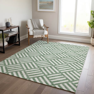 Homeroots 3' Artichoke Green Geometric Washable Area Rug - Stylish Indoor/Outdoor Design For Any Space 10' X 14' Polyester 578753