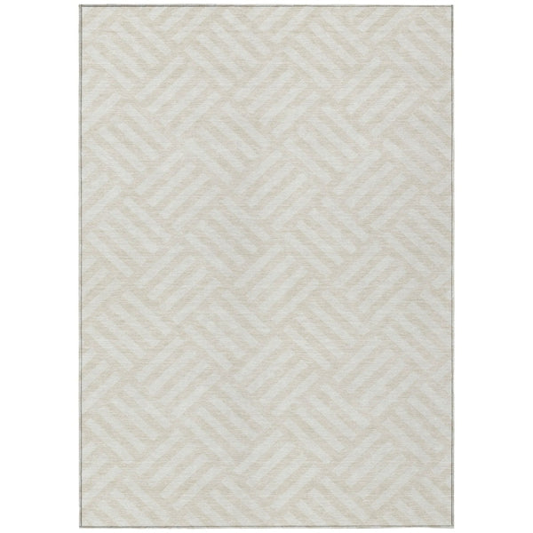 HomeRoots 5' Ivory and Beige Geometric Area Rug – Durable, Washable, Indoor/Outdoor Style for Any Space 5' X 8' 578755