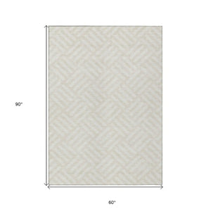 Homeroots 3' Artichoke Green Geometric Washable Area Rug - Stylish Indoor/Outdoor Design For Any Space 5' X 8' Polyester 578755