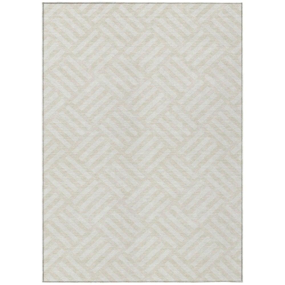 HomeRoots 5' Ivory and Beige Geometric Area Rug – Durable, Washable, Indoor/Outdoor Style for Any Space 10' X 14' 578759
