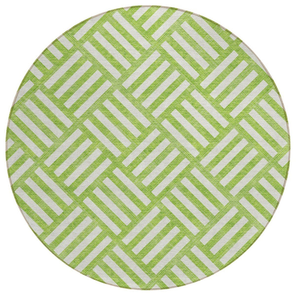 HomeRoots 5' Vibrant Lime Green and Ivory Geometric Indoor Outdoor Area Rug - Durable, Washable & Stylish Addition 8' Round 578762