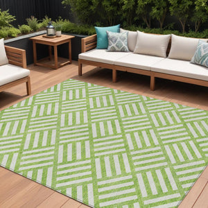 HomeRoots 9' Vibrant Lime Green and Ivory Geometric Washable Area Rug for Indoor and Outdoor Spaces 9' X 12' 578764